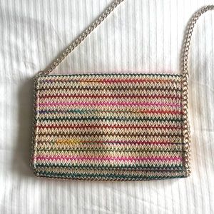 Rattan multi-Color cross-body bag.